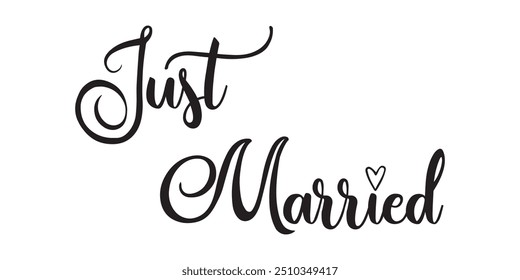 JUST MARRIED hand drawn lettering  words vector icon. vector illustration.