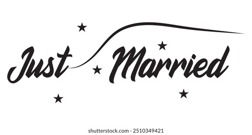 JUST MARRIED hand drawn lettering  words vector icon. vector illustration.