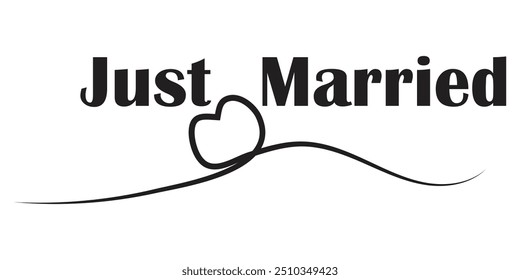 JUST MARRIED hand drawn lettering  words vector icon. vector illustration.