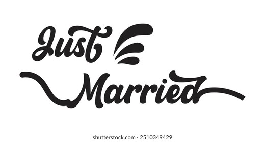 JUST MARRIED hand drawn lettering  words vector icon. vector illustration.