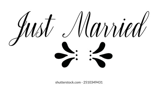 JUST MARRIED hand drawn lettering  words vector icon. vector illustration.