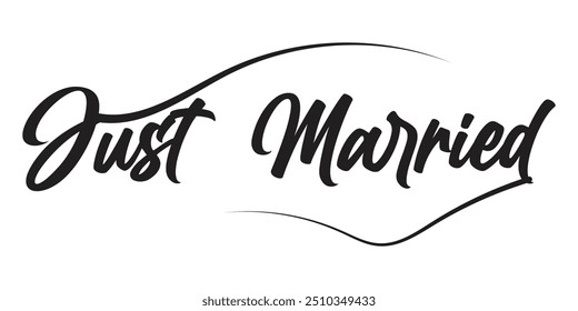 JUST MARRIED hand drawn lettering  words vector icon. vector illustration.