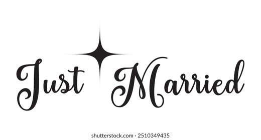 JUST MARRIED hand drawn lettering  words vector icon. vector illustration.