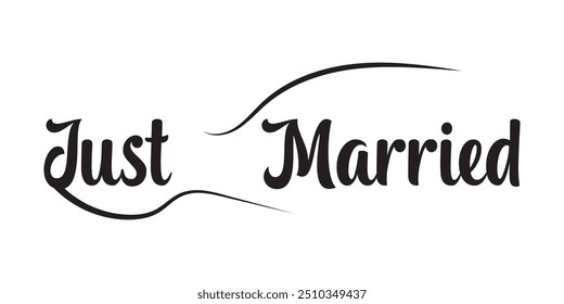 JUST MARRIED hand drawn lettering  words vector icon. vector illustration.