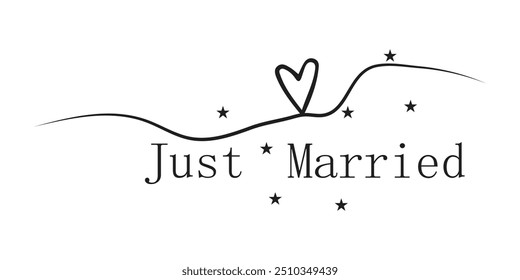 JUST MARRIED hand drawn lettering  words vector icon. vector illustration.