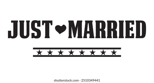 JUST MARRIED hand drawn lettering  words vector icon. vector illustration.