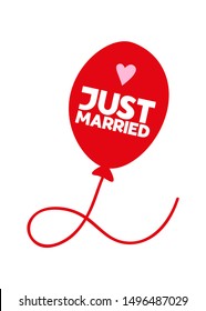 Just married – hand drawn quote for wedding card. Cute hand drawn doodle lettering. Just married quote flat illustration