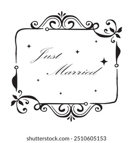 Just married hand lettering with hearts background for wedding cards and invitation. Vector illustration design eps 10