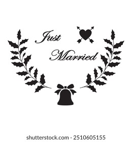 Just married hand lettering with hearts background for wedding cards and invitation. Vector illustration design eps 10