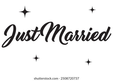 Just Married hand lettering phrase. Vector brush calligraphy text design isolated on white background.