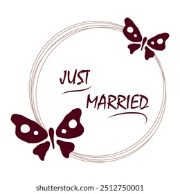 Just Married hand lettering phrase. Vector brush calligraphy text design isolated on white background.