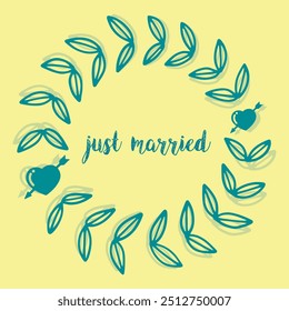 Just Married hand lettering phrase. Vector brush calligraphy text design isolated on white background.