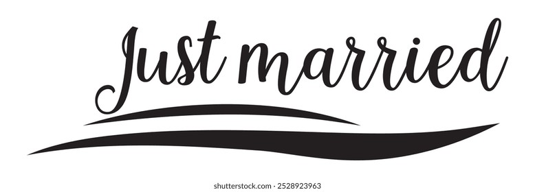 Just Married hand lettering phrase. Vector brush calligraphy text design isolated on white background.