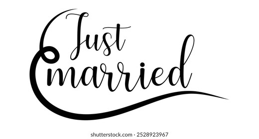 Just Married hand lettering phrase. Vector brush calligraphy text design isolated on white background.