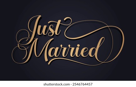 Just Married hand lettering phrase. Vector brush calligraphy text design