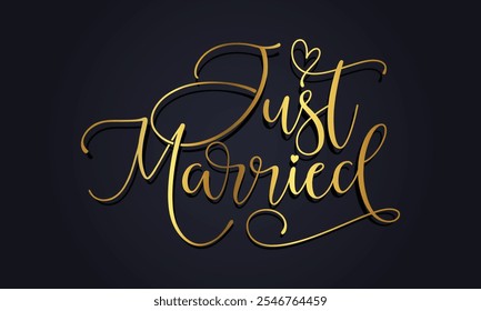 Just Married hand lettering phrase. Vector brush calligraphy text design