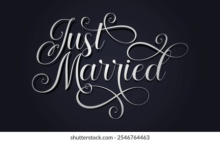 Just Married hand lettering phrase. Vector brush calligraphy text design