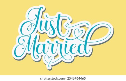 Just Married hand lettering phrase. Vector brush calligraphy text design