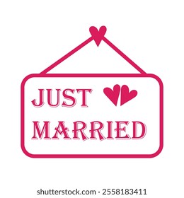 Just Married hand lettering phrase. Vector brush calligraphy text design isolated on white background. design eps 10