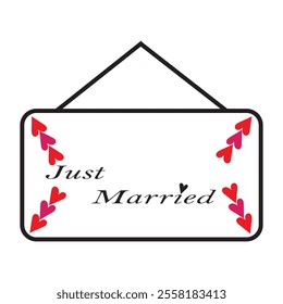 Just Married hand lettering phrase. Vector brush calligraphy text design isolated on white background. design eps 10