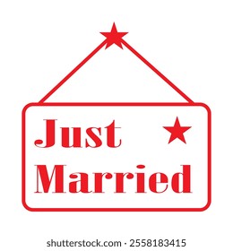 Just Married hand lettering phrase. Vector brush calligraphy text design isolated on white background. design eps 10