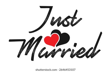 Casou com uma mão com uma frase. Design de texto de caligrafia de pincel vetorial isolado no plano de fundo branco.