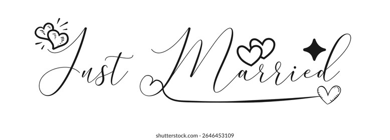 Casou com uma mão com uma frase. Design de texto de caligrafia de pincel vetorial isolado no plano de fundo branco.