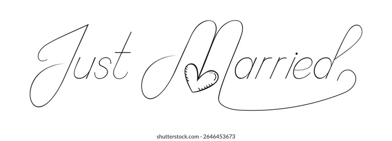 Casou com uma mão com uma frase. Design de texto de caligrafia de pincel vetorial isolado no plano de fundo branco.