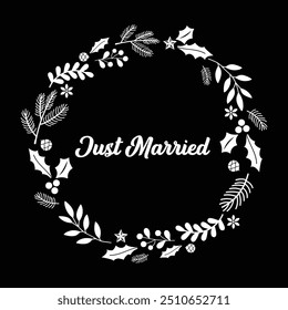 Just Married hand lettering typography on black background eps 10.