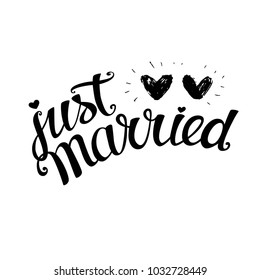 Just married hand lettering, vector illustration.