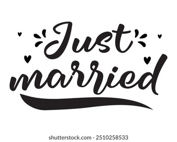 JUST MARRIED hand lettering, vector illustration. Hand drawn lettering card background. Modern handmade calligraphy. Hand drawn lettering element for your design.