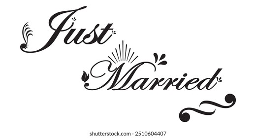 JUST MARRIED hand lettering, vector illustration. Hand drawn lettering  background design eps 10