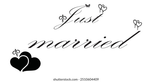 JUST MARRIED hand lettering, vector illustration. Hand drawn lettering  background design eps 10