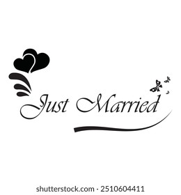 JUST MARRIED hand lettering, vector illustration. Hand drawn lettering  background design eps 10