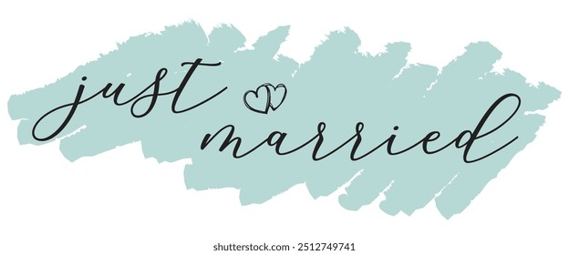 JUST MARRIED hand lettering, vector illustration. Hand drawn lettering card background. Modern handmade calligraphy. Hand drawn lettering element for your design in eps 10