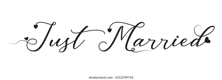 JUST MARRIED hand lettering, vector illustration. Hand drawn lettering card background. Modern handmade calligraphy. Hand drawn lettering element for your design in eps 10