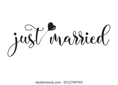 JUST MARRIED hand lettering, vector illustration. Hand drawn lettering card background. Modern handmade calligraphy. Hand drawn lettering element for your design in eps 10