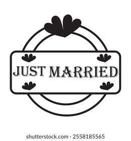 JUST MARRIED hand lettering, vector illustration. Hand drawn lettering card background. design eps 10