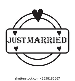 JUST MARRIED hand lettering, vector illustration. Hand drawn lettering card background. design eps 10