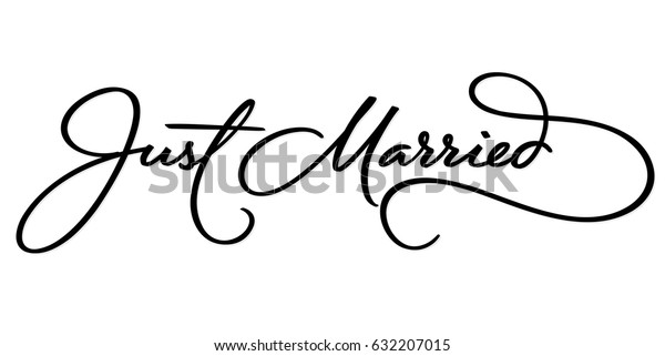 JUST MARRIED hand lettering,\
vector illustration. Hand drawn lettering card background. Modern\
handmade calligraphy. Hand drawn lettering element for your\
design.