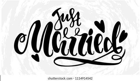 Just married. Handdrawn lettering for wedding cards.
