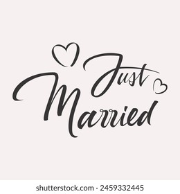 Just Married handwritten inscription. hand drawn lettering. High quality calligraphy card. Vector illustration.