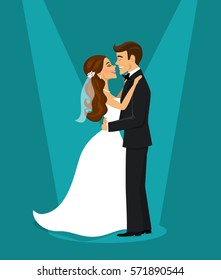 Just married happy couple bride and groom hugging each other vector illustration