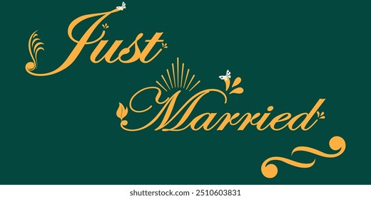 Just Married with heart hand drawn calligraphy inscription design eps 10