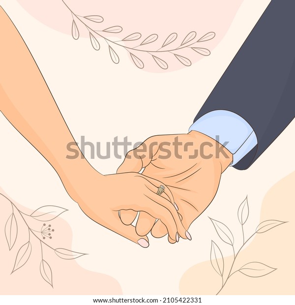 Just\
married holding hands, wedding couple holding\
hands.