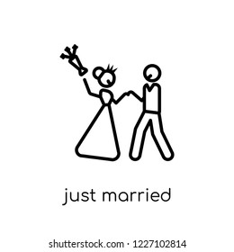 just married icon. Trendy modern flat linear vector just married icon on white background from thin line Wedding and love collection, outline vector illustration