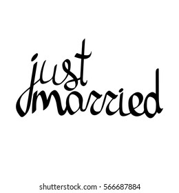 just married, isolated calligraphy lettering, words design template, vector illustration