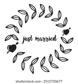 Just Married Lettering calligraphy brush pen. Vector illustration. Typography Print