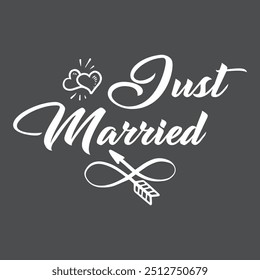 Just Married Lettering calligraphy brush pen. Vector illustration. Typography Print