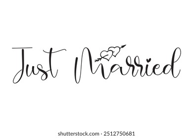 Just Married Lettering calligraphy brush pen. Vector illustration. Typography Print